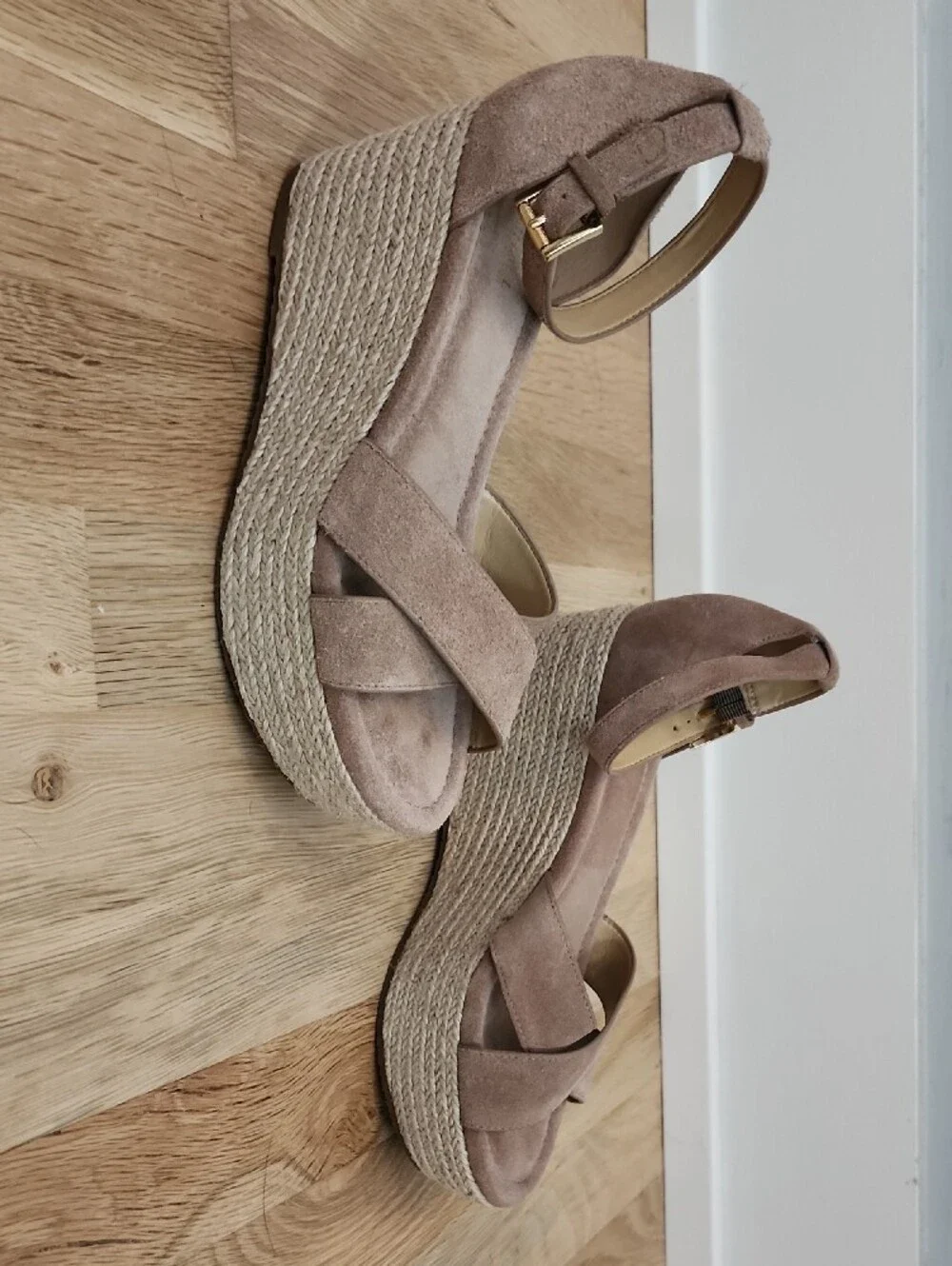 Michael Kors Beige Suede Espadrille Wedge Sandals